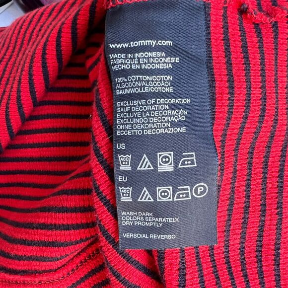 Tommy Hilfiger Cotton Knit Sweater Men's XL Red Navy Blue Stripe Y2K 90s Classic - Picture 12 of 16